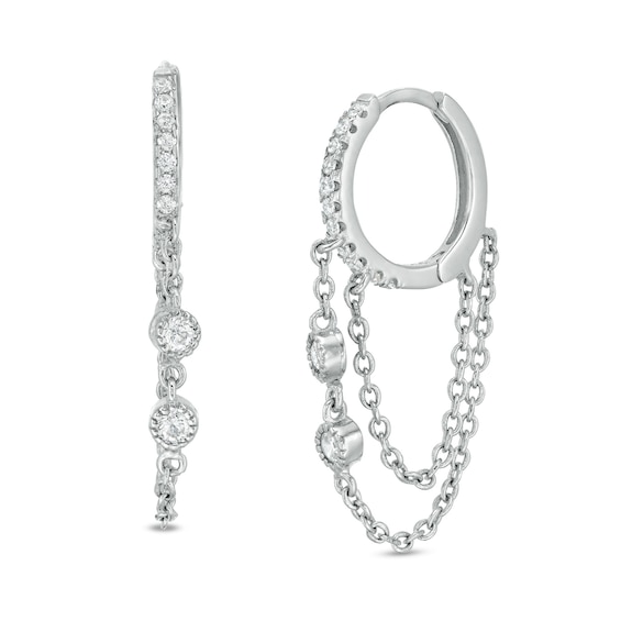 Cubic Zirconia Chain Dangle Hoop Earrings in Sterling Silver
