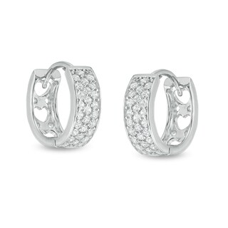 Cubic Zirconia Triple Row Hoop Earrings in Solid Sterling Silver