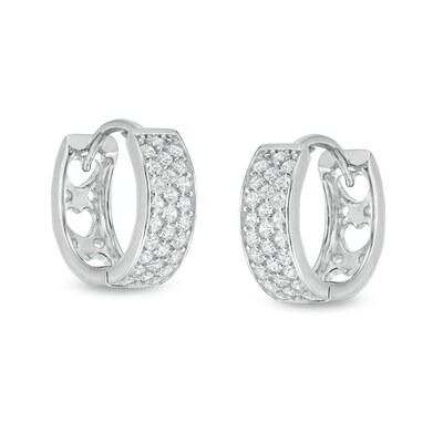 Cubic Zirconia Triple Row Hoop Earrings in Solid Sterling Silver