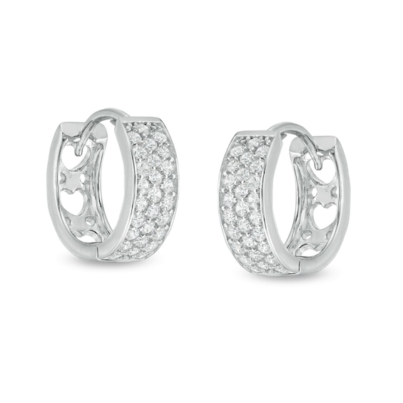 Cubic Zirconia Triple Row Hoop Earrings in Solid Sterling Silver