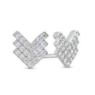 Cubic Zirconia Multi-Row Chevron Stud Earrings in Sterling Silver