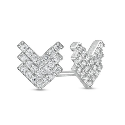 Cubic Zirconia Multi-Row Chevron Stud Earrings in Sterling Silver