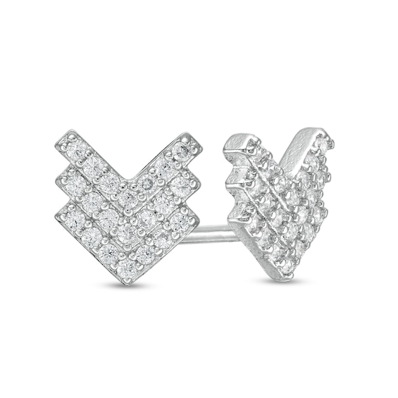 Cubic Zirconia Multi-Row Chevron Stud Earrings in Sterling Silver