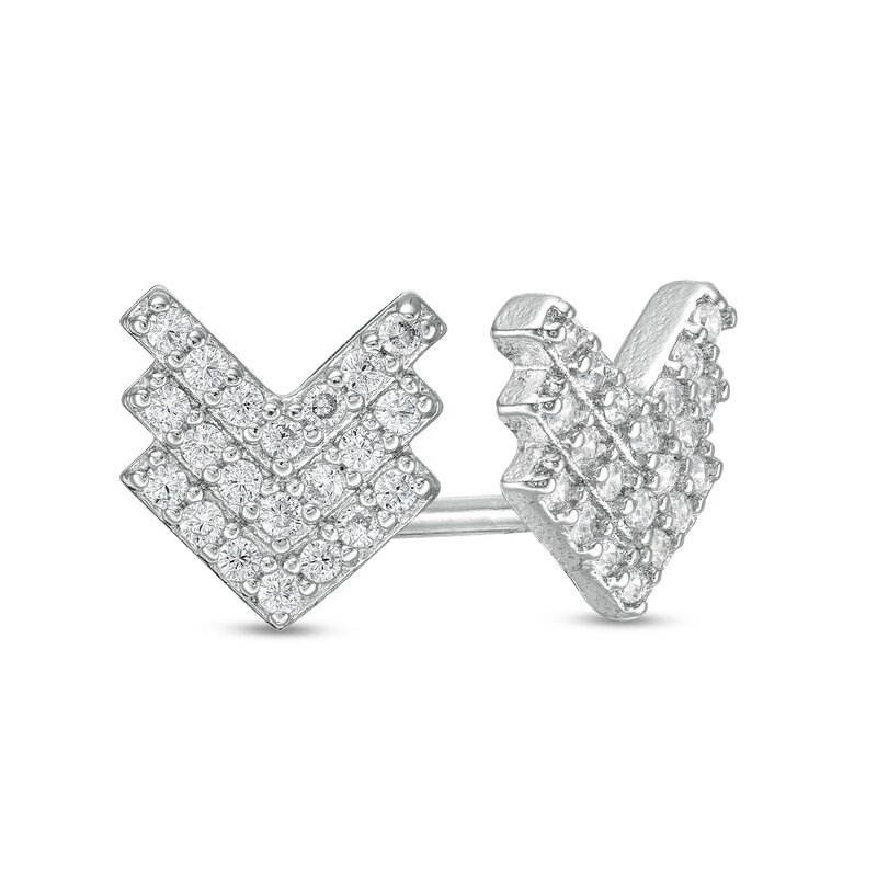 Cubic Zirconia Multi-Row Chevron Stud Earrings in Sterling Silver
