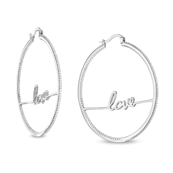 Cubic Zirconia Inside-Out "love" Hoop Earrings in Sterling Silver