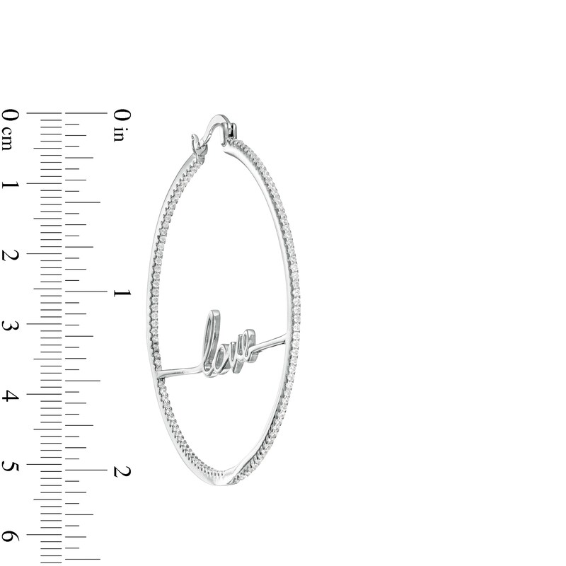 Main Image 2 of Cubic Zirconia Inside-Out "love" Hoop Earrings in Sterling Silver