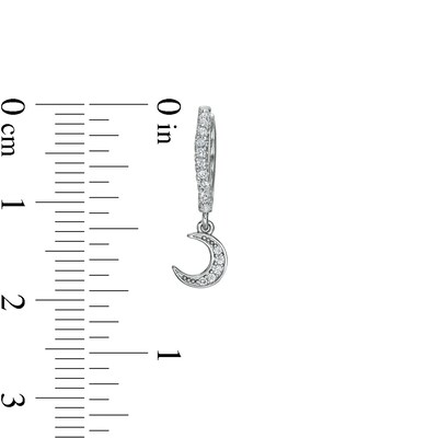 Solid Sterling Silver CZ Moon and Star Mismatch Dangle Huggies