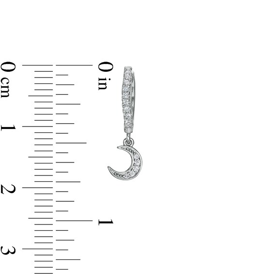 Solid Sterling Silver CZ Moon and Star Mismatch Dangle Huggies