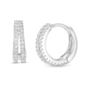 Thumbnail Image 1 of Cubic Zirconia 13mm Split Row Huggie Hoop Earrings in Solid Sterling Silver