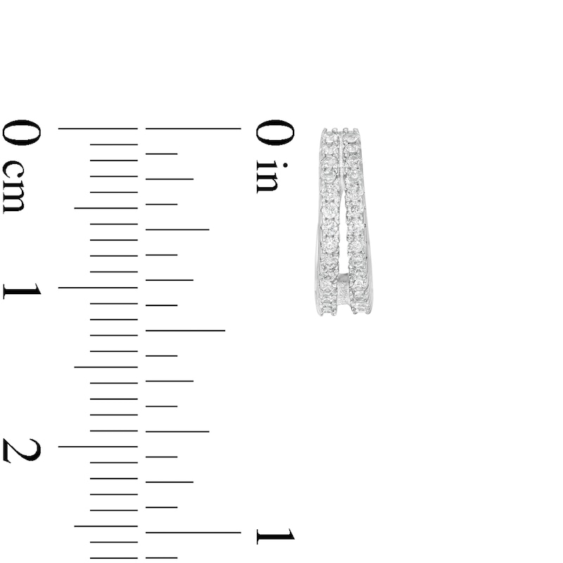 Main Image 2 of Cubic Zirconia 13mm Split Row Huggie Hoop Earrings in Solid Sterling Silver