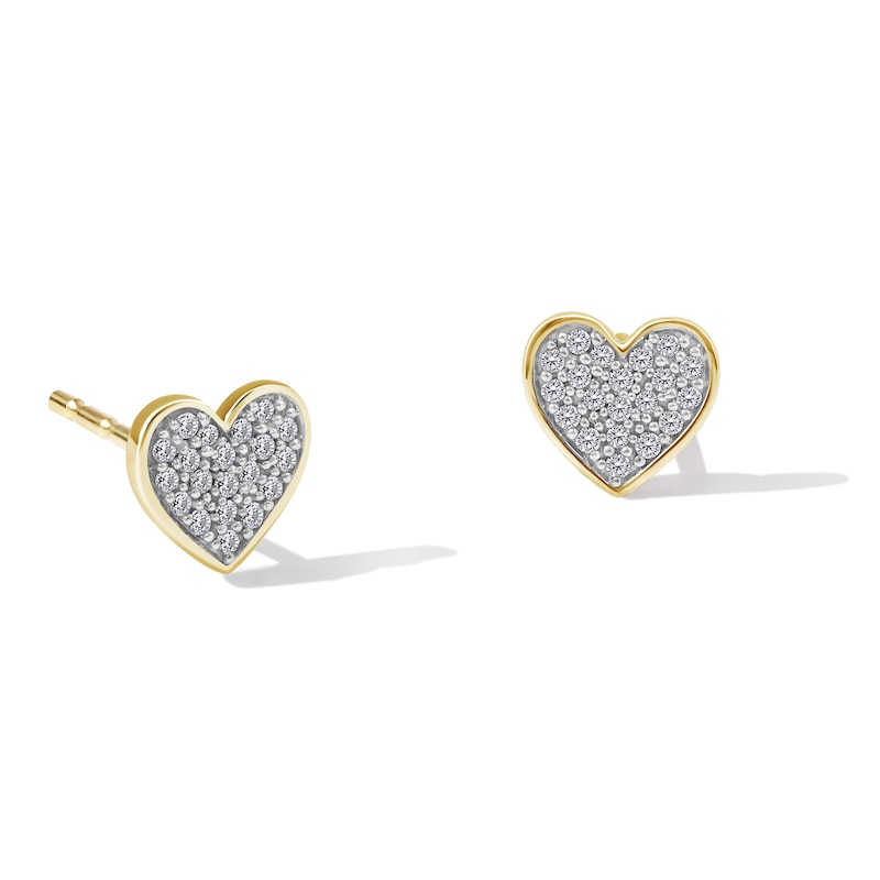 10K Solid Gold 1/10 CT. T.W.  Diamond Heart Studs