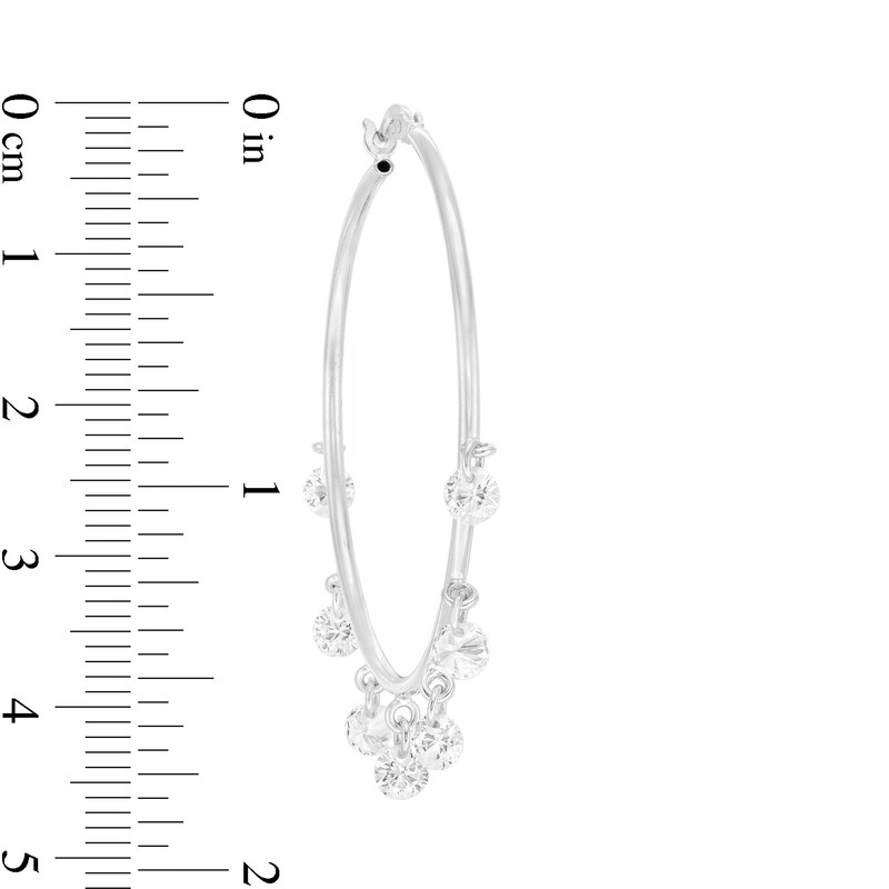 Main Image 2 of 4mm Cubic Zirconia Dangle Tube Hoop Earrings in Sterling Silver