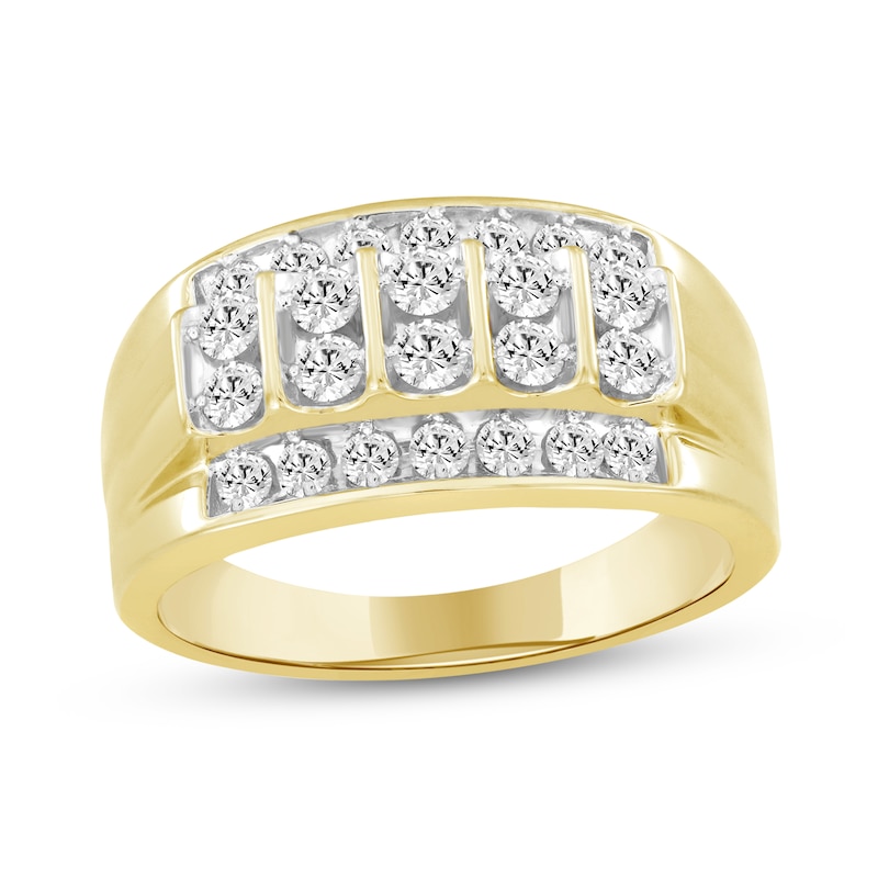 10K Solid Gold Diamond Four Row Ring