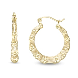 21mm Textured Bamboo Tube Hoop Earrings in 10K Stamp Hollow Gold