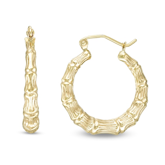 21mm Textured Bamboo Tube Hoop Earrings in 10K Stamp Hollow Gold