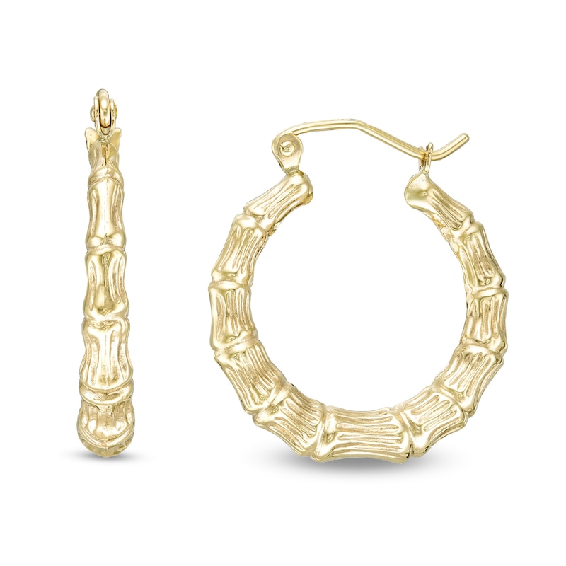 Large Hollow Bamboo Hoop Earrings in 10 KT Yellow Gold