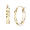 Thumbnail Image 0 of 12.5 x 18mm Diamond-Cut "X" Oval Flat Hoop Earrings in 10K Tube Hollow Gold