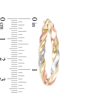 35mm Ribbon Twist Hoop Earrings in 10K Tube Hollow Tri-Tone Gold