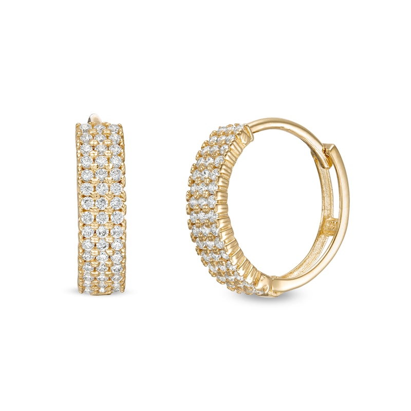 10K Solid Gold CZ Pavé Triple Row Hoops