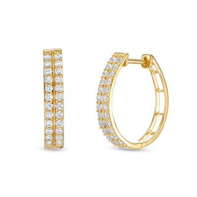 Cubic Zirconia 20mm Double Row Hoop Earrings in 10K Solid Gold