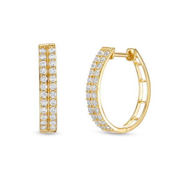 Cubic Zirconia 20mm Double Row Hoop Earrings in 10K Solid Gold