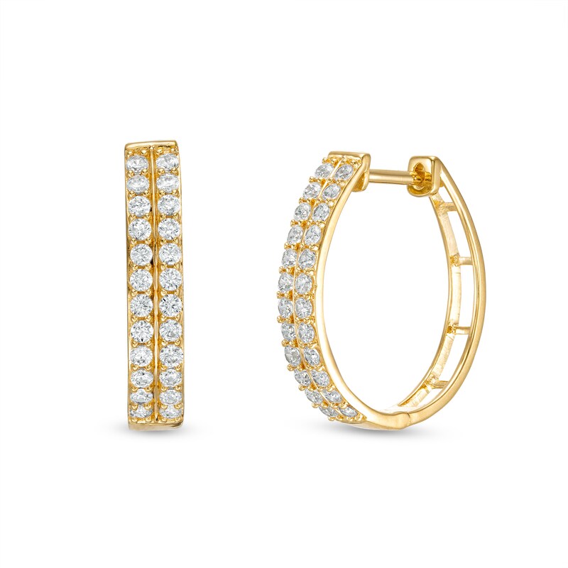 Cubic Zirconia 20mm Double Row Hoop Earrings in 10K Solid Gold