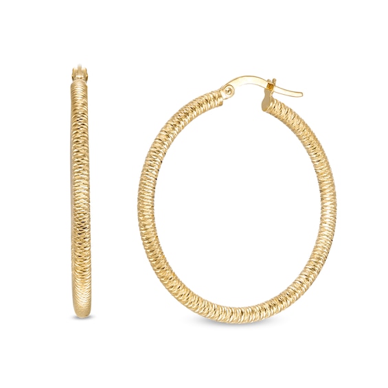 Made in Italy 30mm Diamond-Cut Tube Hoop Earrings in 10K Gold