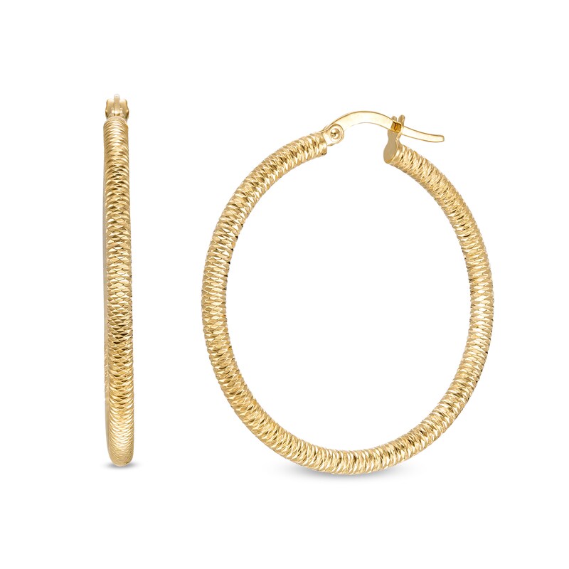 Main Image 1 of Made in Italy 30mm Diamond-Cut Tube Hoop Earrings in 10K Gold