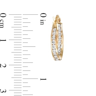 Cubic Zirconia Channel 15mm Triangular Twisted Double Hoop Earrings in 10K Tube Hollow Gold