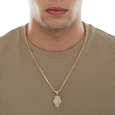 1/3 CT. T.W. Baguette and Round Diamond with Lab-Created Ruby Owl Necklace Charm in 10K Gold