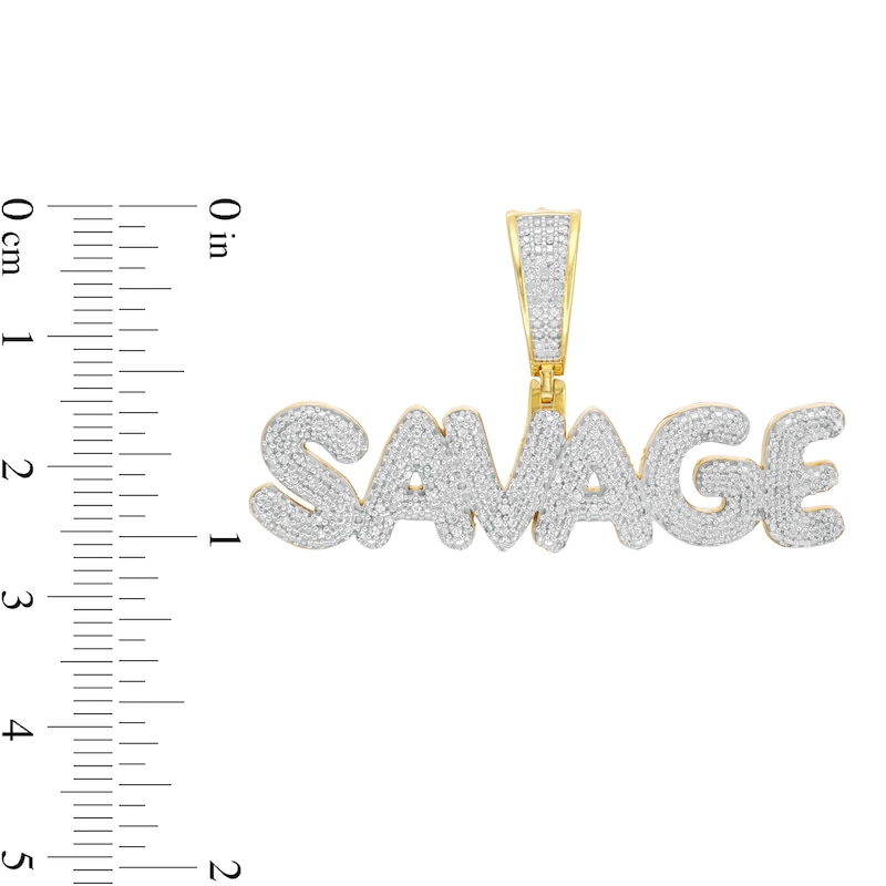 Main Image 2 of 1/2 CT. T.W. Diamond Puff Block "SAVAGE" Necklace Charm in 10K Gold