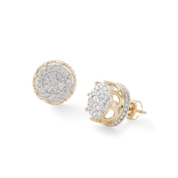 3/4 CT. T.W. Composite Diamond Frame Large Crown Stud Earrings in 10K Gold