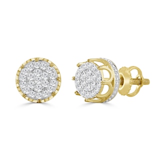 10K Solid Gold 3/4 CT. T.W. Diamond Frame Large Crown Studs