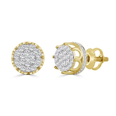 10K Solid Gold 3/4 CT. T.W. Diamond Frame Large Crown Studs