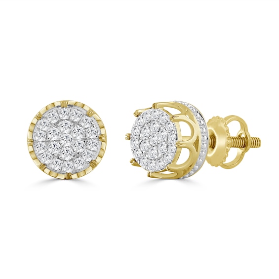 10K Solid Gold 3/4 CT. T.W. Diamond Frame Large Crown Studs