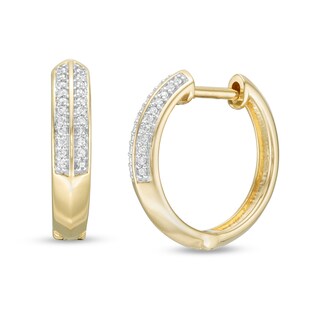 1/10 CT. T.W. Diamond Double Row Knife Edge Huggie Hoop Earrings in 10K Gold