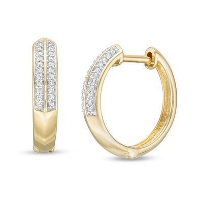 1/10 CT. T.W. Diamond Double Row Knife Edge Huggie Hoop Earrings in 10K Gold