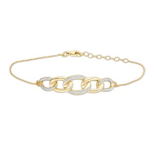 1/10 CT. T.W. Diamond Graduated Chain Link Bracelet in Sterling Silver with 14K Gold Plate - 7.25"