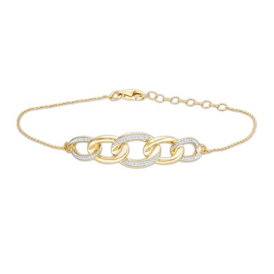 1/10 CT. T.W. Diamond Graduated Chain Link Bracelet in Sterling Silver with 14K Gold Plate - 7.25"