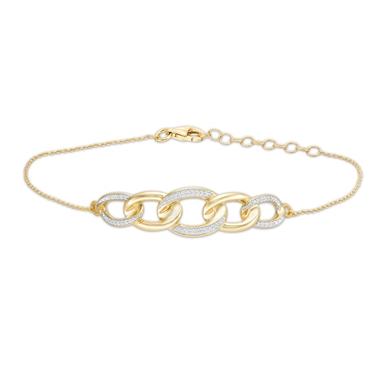 1/10 CT. T.W. Diamond Graduated Chain Link Bracelet in Sterling Silver with 14K Gold Plate - 7.25"