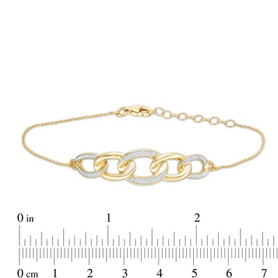 1/10 CT. T.W. Diamond Graduated Chain Link Bracelet in Sterling Silver with 14K Gold Plate - 7.25"