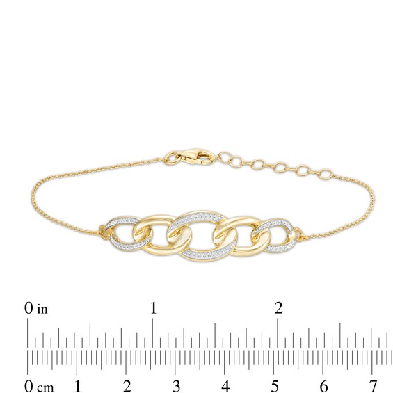 1/10 CT. T.W. Diamond Graduated Chain Link Bracelet in Sterling Silver with 14K Gold Plate - 7.25"