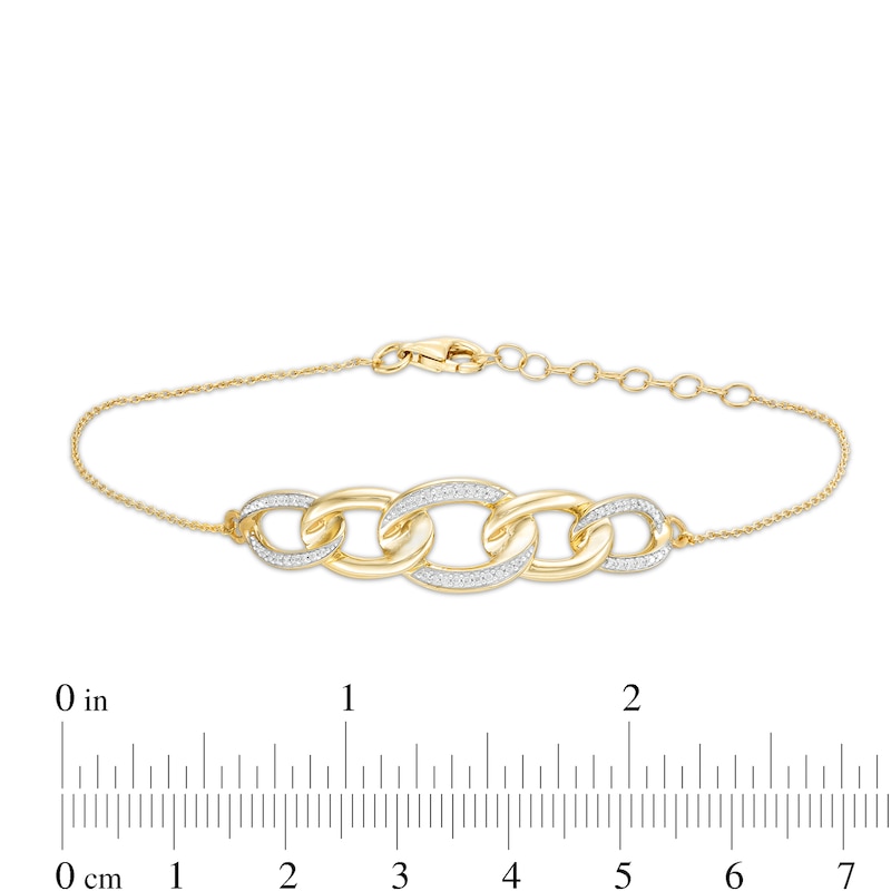 Main Image 2 of 1/10 CT. T.W. Diamond Graduated Chain Link Bracelet in Sterling Silver with 14K Gold Plate - 7.25"