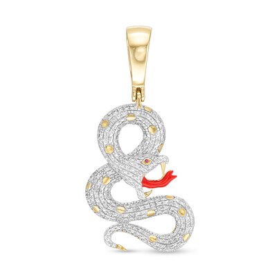 14K Gold Plate 1/10 CT. T.W. Diamond and Simulated Ruby with Red Enamel Snake Necklace Charm
