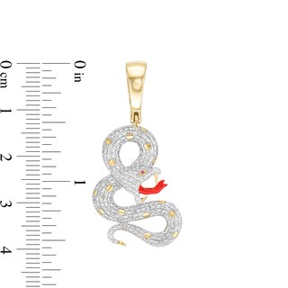 14K Gold Plate 1/10 CT. T.W. Diamond and Simulated Ruby with Red Enamel Snake Necklace Charm