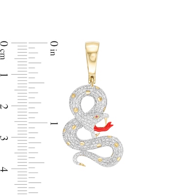 14K Gold Plate 1/10 CT. T.W. Diamond and Simulated Ruby with Red Enamel Snake Necklace Charm