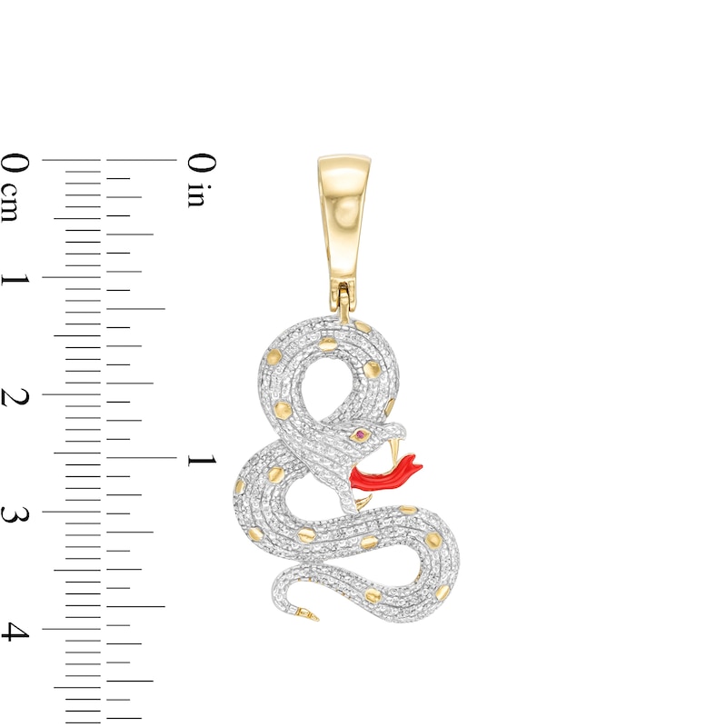 Main Image 2 of 14K Gold Plate 1/10 CT. T.W. Diamond and Simulated Ruby with Red Enamel Snake Necklace Charm