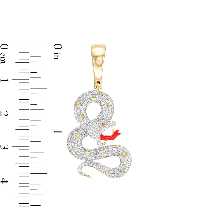 1/10 CT. T.W. Diamond and Simulated Ruby with Red Enamel Snake Necklace Charm in Sterling Silver with 14K Gold Plate