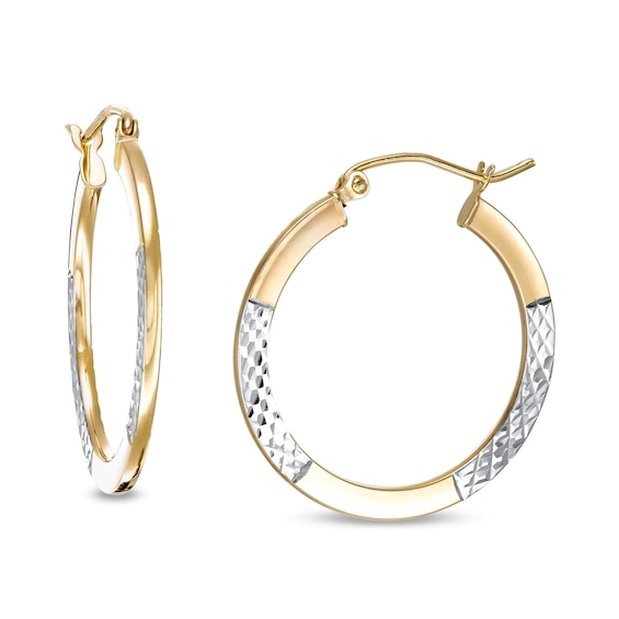 Hollow 25mm Diamond-Cut Hoop Earrings in 10K Two-Tone Gold