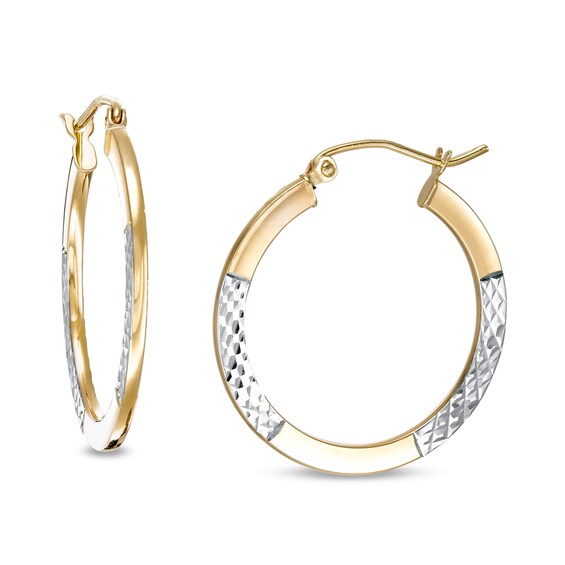 Hollow 25mm Diamond-Cut Hoop Earrings in 10K Two-Tone Gold